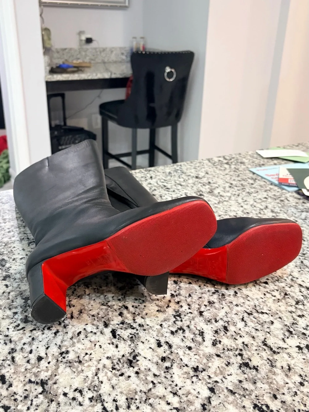 🤩❤️✨Christian Louboutin Red Bottoms Black Over-the-Knee Leather Boots